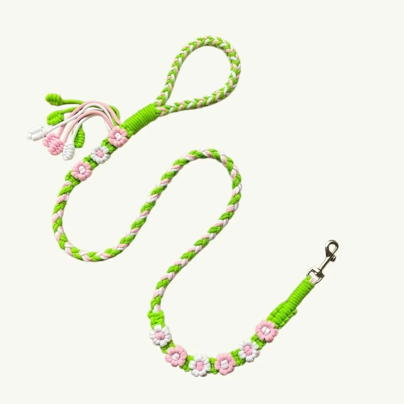 Petal Pop Pink Floral Braided Dog Leash