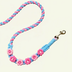 Sky Candy Blue Floral Braided Dog Leash
