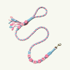 Sky Candy Blue Floral Braided Dog Leash