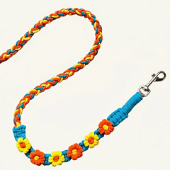 Sunset Tide Orange Floral Braided Dog Leash