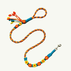 Sunset Tide Orange Floral Braided Dog Leash