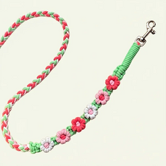 Coral Mint Floral Braided Dog Leash