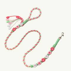 Coral Mint Floral Braided Dog Leash