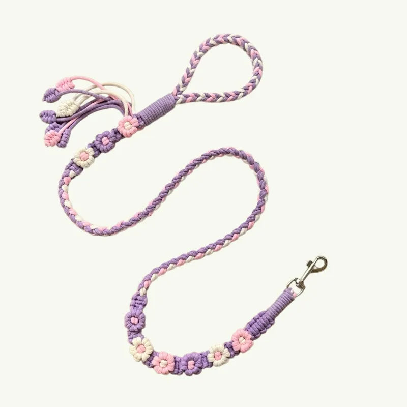 Lavender Dream Purple Floral Braided Dog Leash