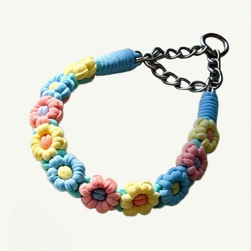Sunny Pastel Bloom Floral Braided Dog Collar