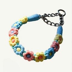 Sunny Pastel Bloom Floral Braided Dog Collar
