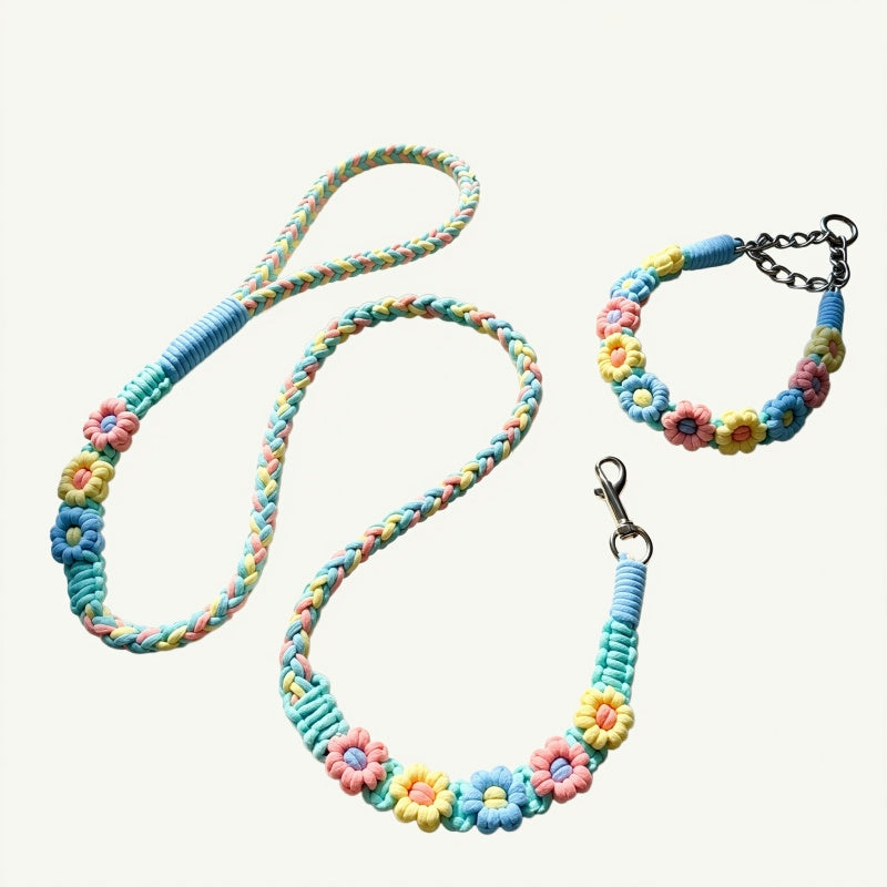 Sunny Pastel Bloom Floral Dog Collar & Leash Set