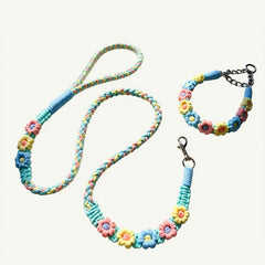 Sunny Pastel Bloom Floral Dog Collar & Leash Set